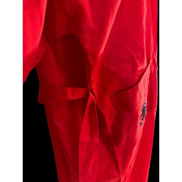 Vintage 70s Embroidered Kimono Robe with pockets Red Black Asian Symbol L - Picture 5 of 10